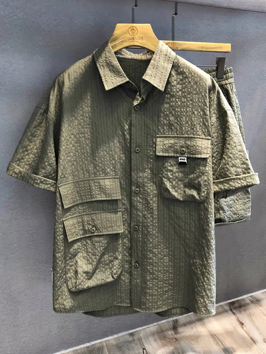 Men's Short Sleeve Shirt/short Set Casual Loose Fashion Two-Piece