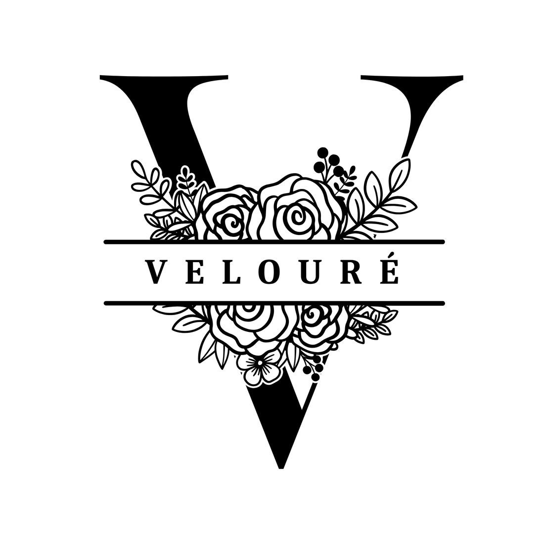 Logo with stylized letter 'V' and floral elements, featuring the brand name 'Velouré'.