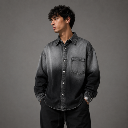 Men's Black Gray Denim Shirt