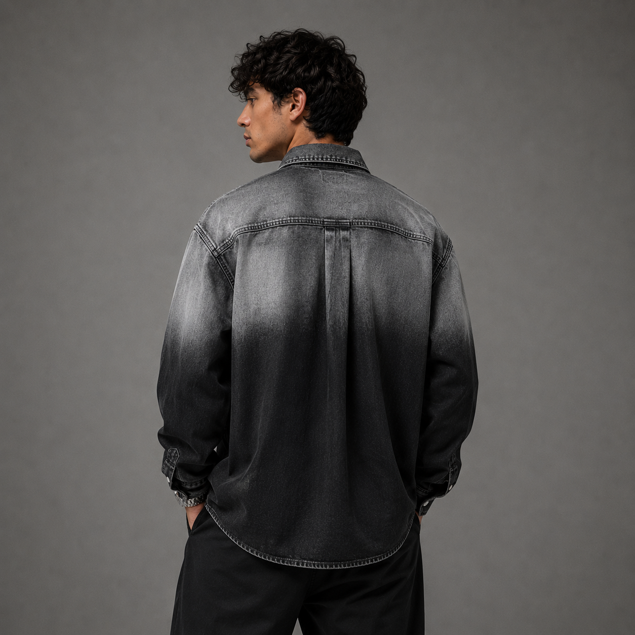 Men's Black Gray Denim Shirt
