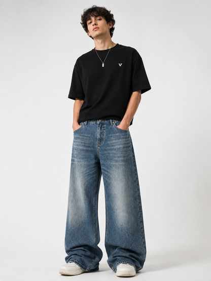 American-style Casual High-end Heavyweight Washed Vintage Jeans For Spring And Autumn