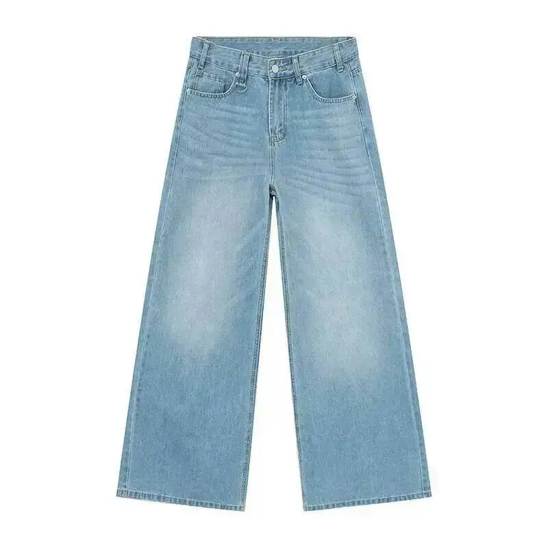 IEFB Summer Men's Denim Pants Old Blue Washed Male Jeans Straight Casual Menwear Loose Wide Leg Trousers New Fashion 9C354