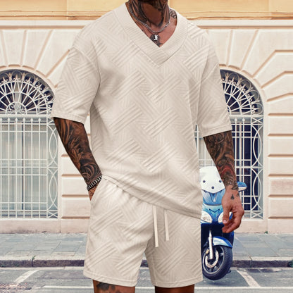 New high-quality men's casual V-neck T-shirt and shorts set - summer two-piece clothing - fashionable attire suitable for men to