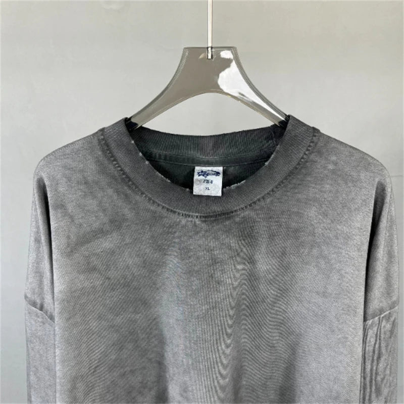 ZODF Retro 2024 Autumn 275gsm Washed Cotton T-Shirt Unisex Oversized Solid Long Sleeve O-Neck T Shirt Brand Tops HY0948