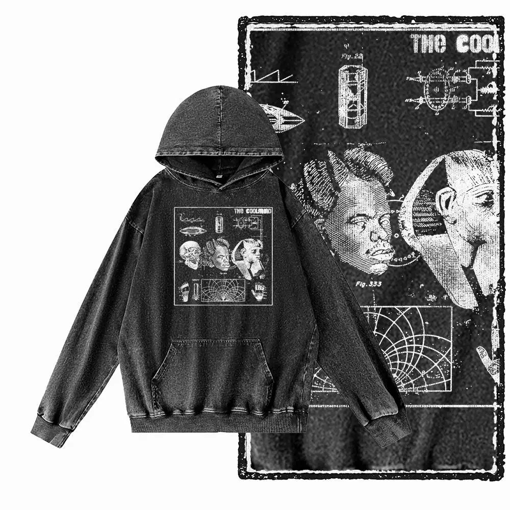 G14 Acid Washed Black o-neck 100% Cotton COOLMIND  Printed Men's Hoodies |  Streetwear Big Size Cool men's Hoodie