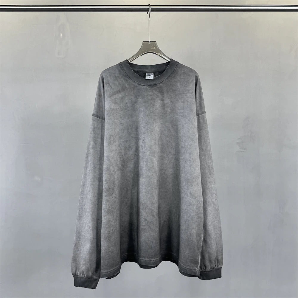 ZODF Retro 2024 Autumn 275gsm Washed Cotton T-Shirt Unisex Oversized Solid Long Sleeve O-Neck T Shirt Brand Tops HY0948