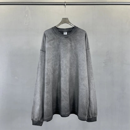 ZODF Retro 2024 Autumn 275gsm Washed Cotton T-Shirt Unisex Oversized Solid Long Sleeve O-Neck T Shirt Brand Tops HY0948