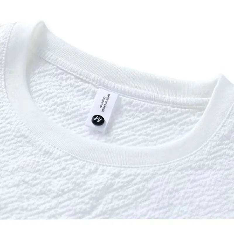 Summer Textured Seersucker Tee For Men Slim Fit Round Neck Short Sleeve Shirt Lightweight Breathable Top Mens Summer T Shirt