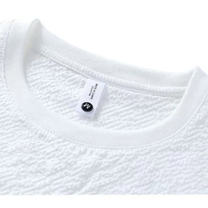 Summer Textured Seersucker Tee For Men Slim Fit Round Neck Short Sleeve Shirt Lightweight Breathable Top Mens Summer T Shirt