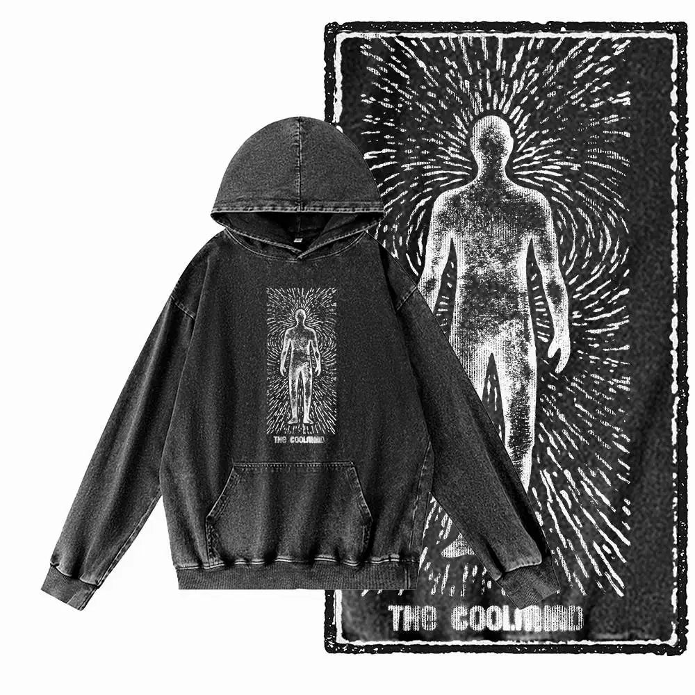 G14 Acid Washed Black o-neck 100% Cotton COOLMIND  Printed Men's Hoodies |  Streetwear Big Size Cool men's Hoodie