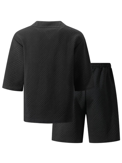 New high-quality men's casual V-neck T-shirt and shorts set - summer two-piece clothing - fashionable attire suitable for men to