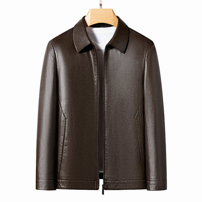 YN-2335 Spring and Autumn Men's Genuine Leather Polo Mock Neck Jacket Fashion Slim Sheepskin Coat Black Grey Husband Gift Youth