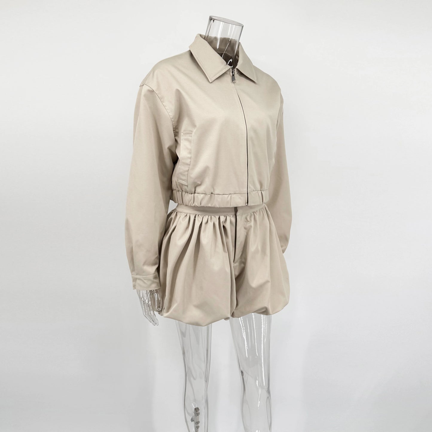 Tuularose Women's 2 Piece Fashion Lapel Zip Jacket Pleated Shorts Suit Vintage Streetwear New Party  Autumn Female Short Sets