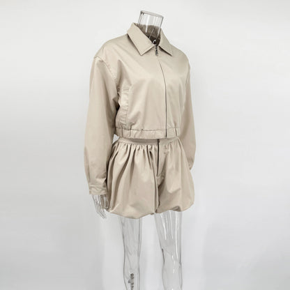 Tuularose Women's 2 Piece Fashion Lapel Zip Jacket Pleated Shorts Suit Vintage Streetwear New Party  Autumn Female Short Sets