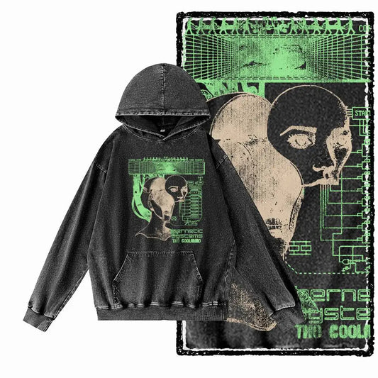 G15 Acid Washed Black Cool 100% Cotton COOLMIND  Printed Men's Hoodies |  Streetwear Big Size O-neck men's Hoodie