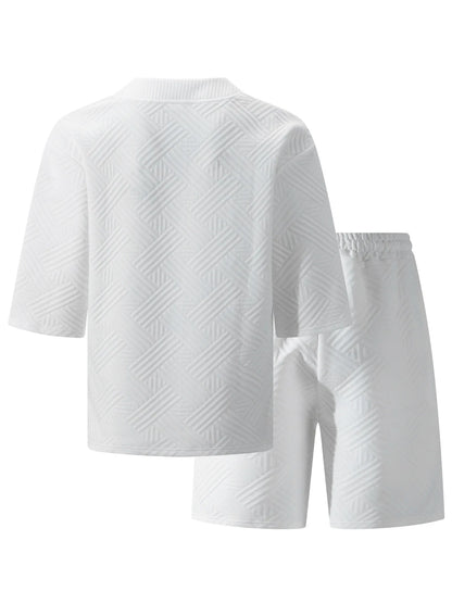 New high-quality men's casual V-neck T-shirt and shorts set - summer two-piece clothing - fashionable attire suitable for men to