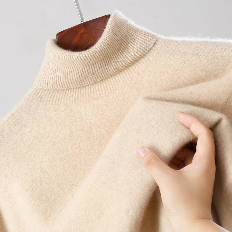 100% wool high neck sweater with pullover for men, autumn and winter warm and full sleeved hot selling new knitted  base sweater