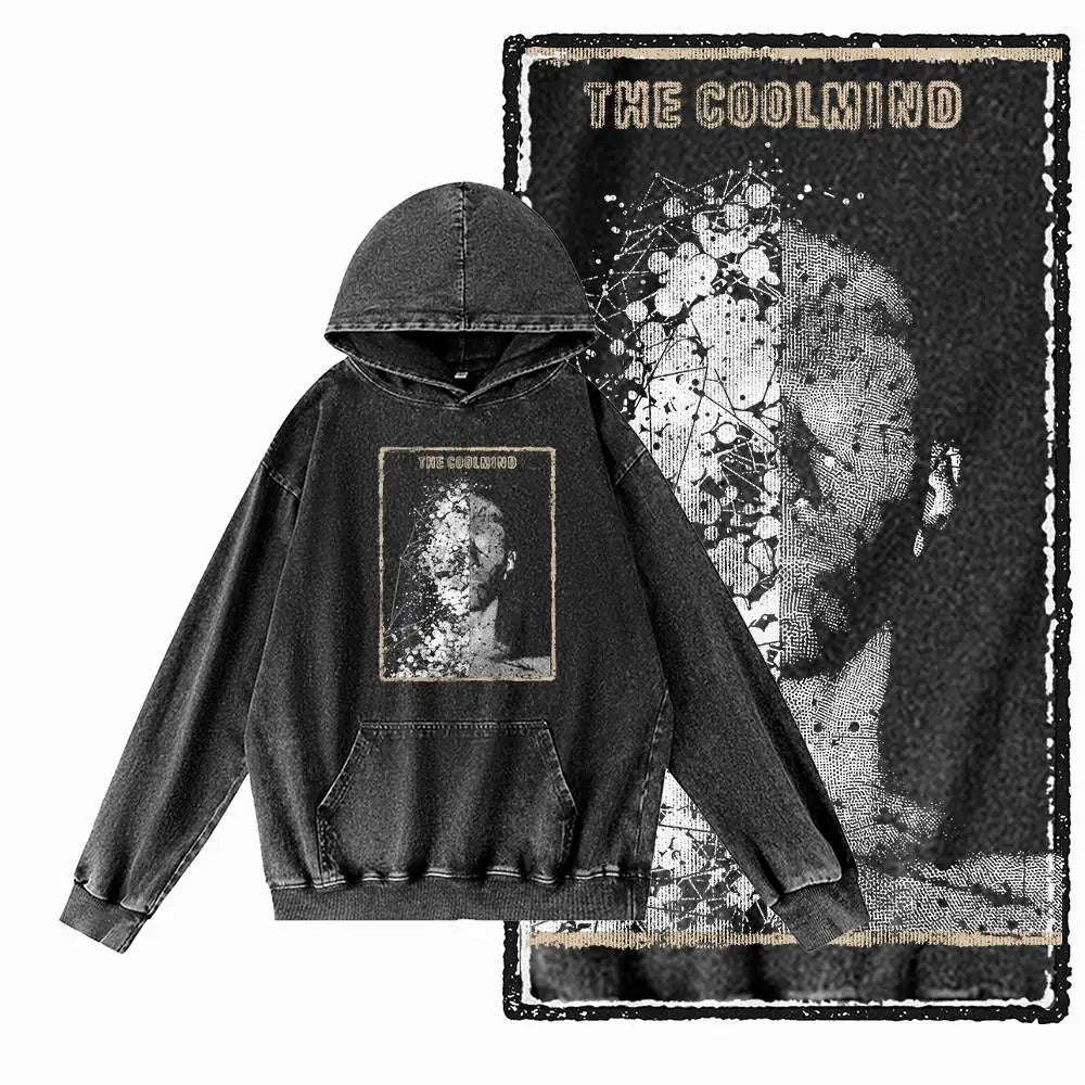 G15 Acid Washed Black Cool 100% Cotton COOLMIND  Printed Men's Hoodies |  Streetwear Big Size O-neck men's Hoodie