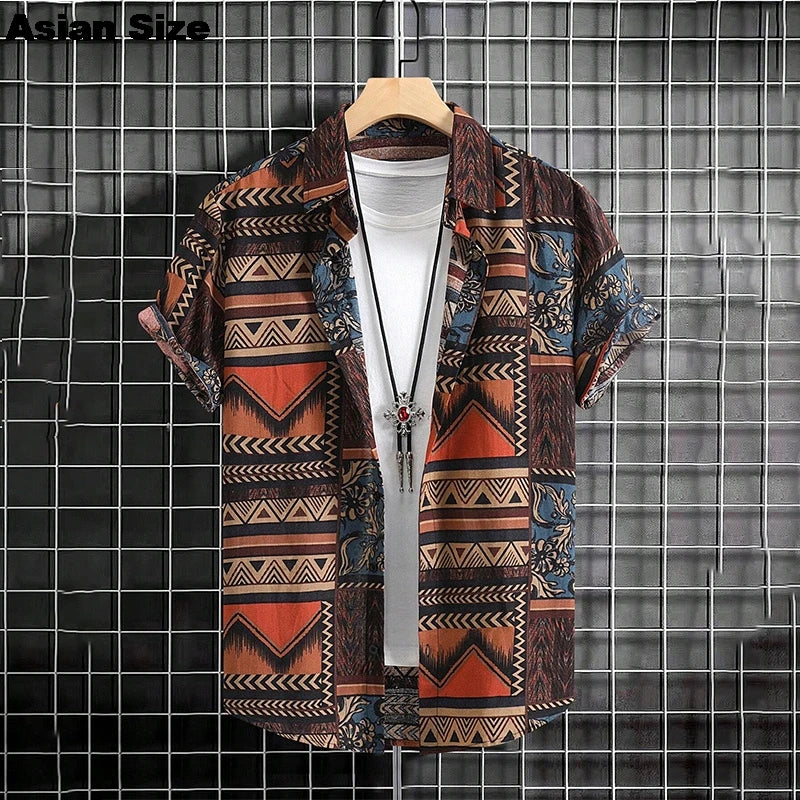 2025 Vintage Summer 3D Graffiti Blossom Printed Shirts For Men Clothing Fashion Streetwear Unisex Hawaiian Shirts Blouses Tops