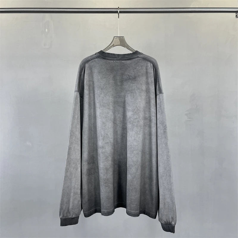 ZODF Retro 2024 Autumn 275gsm Washed Cotton T-Shirt Unisex Oversized Solid Long Sleeve O-Neck T Shirt Brand Tops HY0948