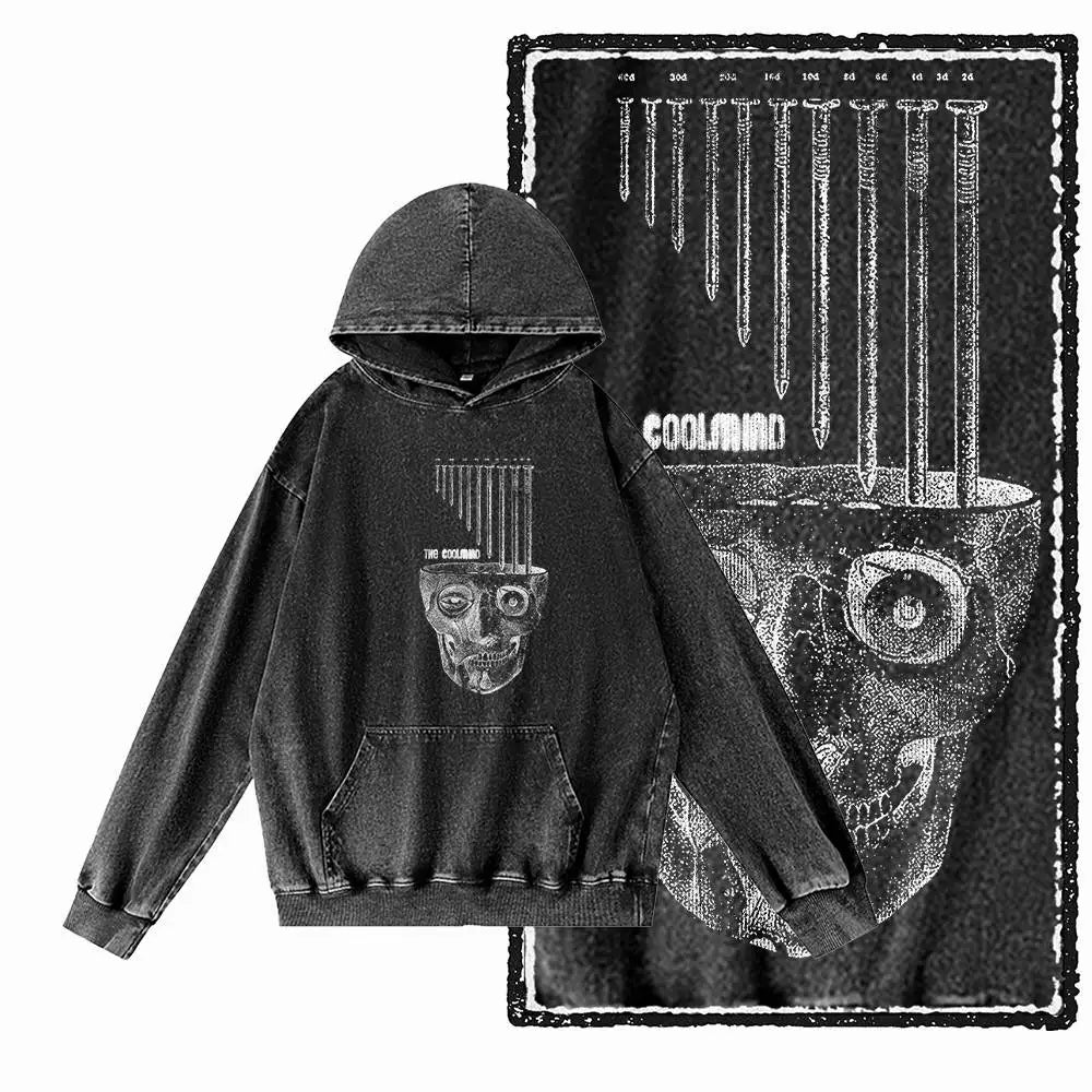 G15 Acid Washed Black Cool 100% Cotton COOLMIND  Printed Men's Hoodies |  Streetwear Big Size O-neck men's Hoodie