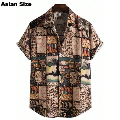 2025 Vintage Summer 3D Graffiti Blossom Printed Shirts For Men Clothing Fashion Streetwear Unisex Hawaiian Shirts Blouses Tops