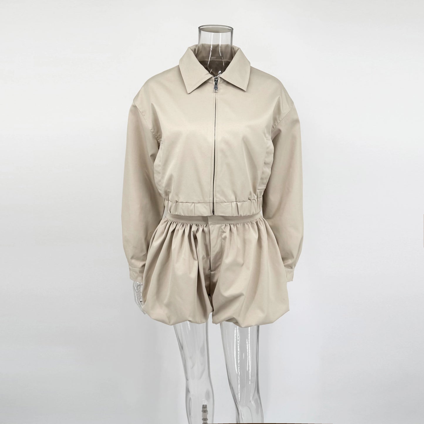 Tuularose Women's 2 Piece Fashion Lapel Zip Jacket Pleated Shorts Suit Vintage Streetwear New Party  Autumn Female Short Sets