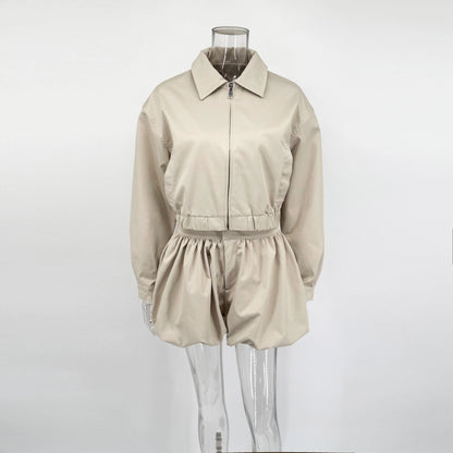 Tuularose Women's 2 Piece Fashion Lapel Zip Jacket Pleated Shorts Suit Vintage Streetwear New Party  Autumn Female Short Sets