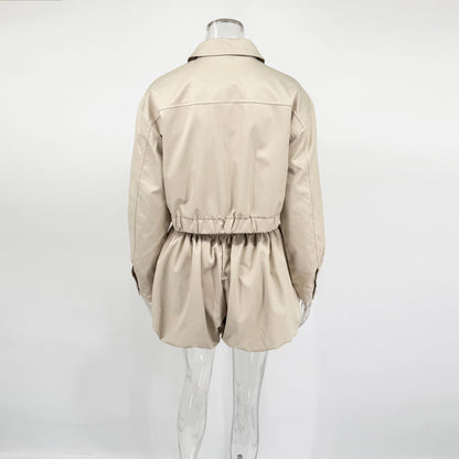 Tuularose Women's 2 Piece Fashion Lapel Zip Jacket Pleated Shorts Suit Vintage Streetwear New Party  Autumn Female Short Sets