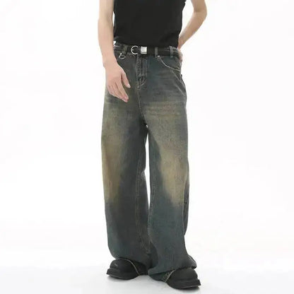 IEFB Summer Men's Denim Pants Old Blue Washed Male Jeans Straight Casual Menwear Loose Wide Leg Trousers New Fashion 9C354