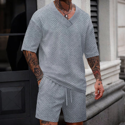 New high-quality men's casual V-neck T-shirt and shorts set - summer two-piece clothing - fashionable attire suitable for men to
