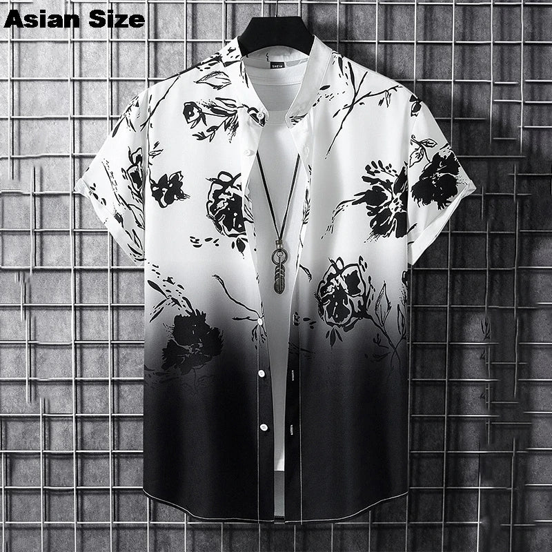 2025 Vintage Summer 3D Graffiti Blossom Printed Shirts For Men Clothing Fashion Streetwear Unisex Hawaiian Shirts Blouses Tops