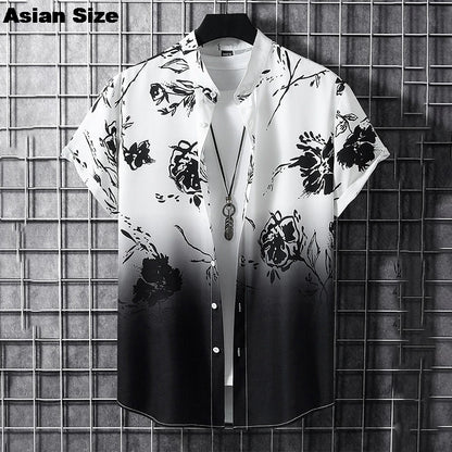 2025 Vintage Summer 3D Graffiti Blossom Printed Shirts For Men Clothing Fashion Streetwear Unisex Hawaiian Shirts Blouses Tops