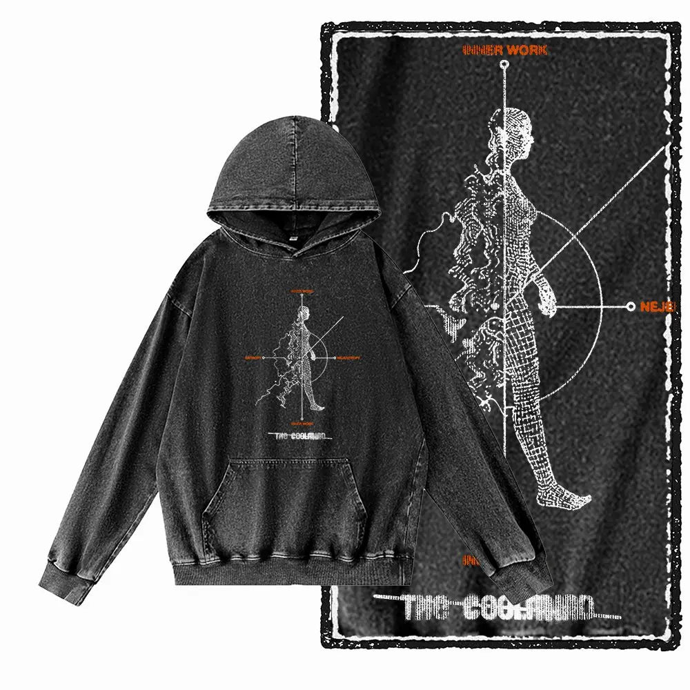 G15 Acid Washed Black Cool 100% Cotton COOLMIND  Printed Men's Hoodies |  Streetwear Big Size O-neck men's Hoodie