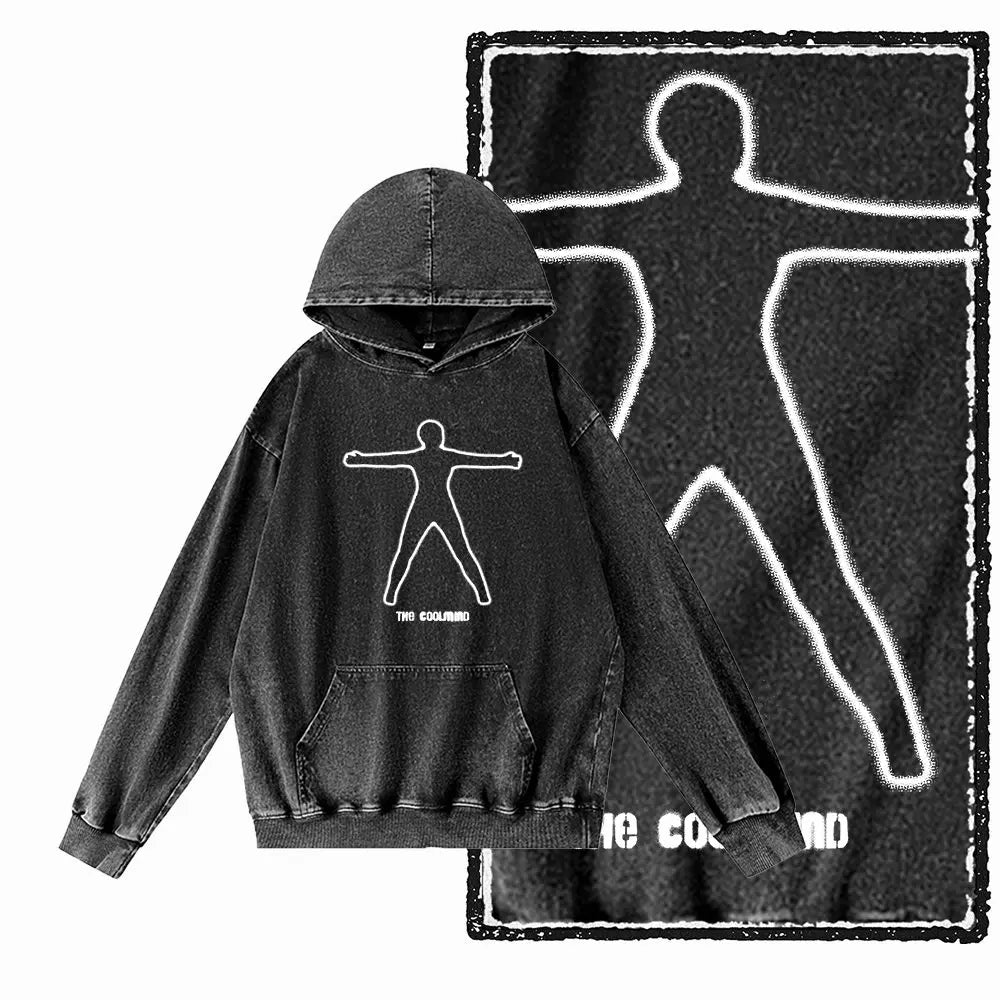 G14 Acid Washed Black o-neck 100% Cotton COOLMIND  Printed Men's Hoodies |  Streetwear Big Size Cool men's Hoodie