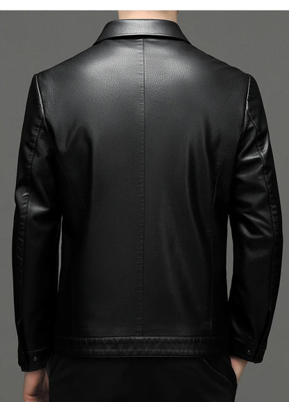 YN-2335 Spring and Autumn Men's Genuine Leather Polo Mock Neck Jacket Fashion Slim Sheepskin Coat Black Grey Husband Gift Youth