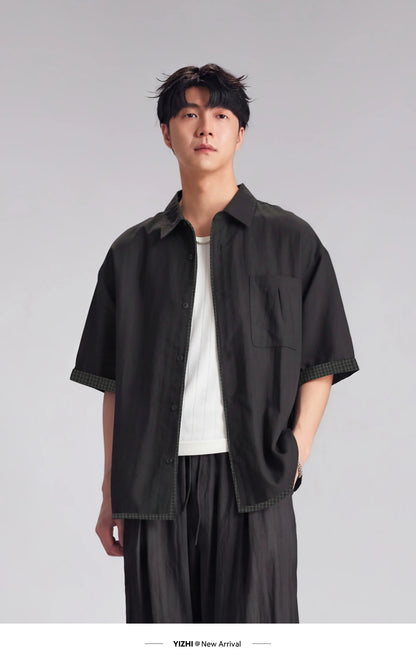Fashion Men's Lyocell Linen 2-Piece Set 2026 Summer Turn-Down Collar Loose Casual Cool Touch Shirt and Shorts Set