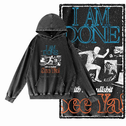 G15 Acid Washed Black Cool 100% Cotton COOLMIND  Printed Men's Hoodies |  Streetwear Big Size O-neck men's Hoodie
