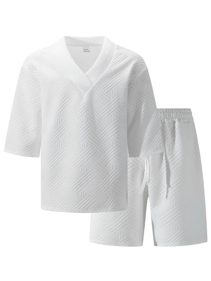 New high-quality men's casual V-neck T-shirt and shorts set - summer two-piece clothing - fashionable attire suitable for men to