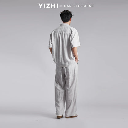 Fashion Men's Lyocell Linen 2-Piece Set 2026 Summer Turn-Down Collar Loose Casual Cool Touch Shirt and Shorts Set