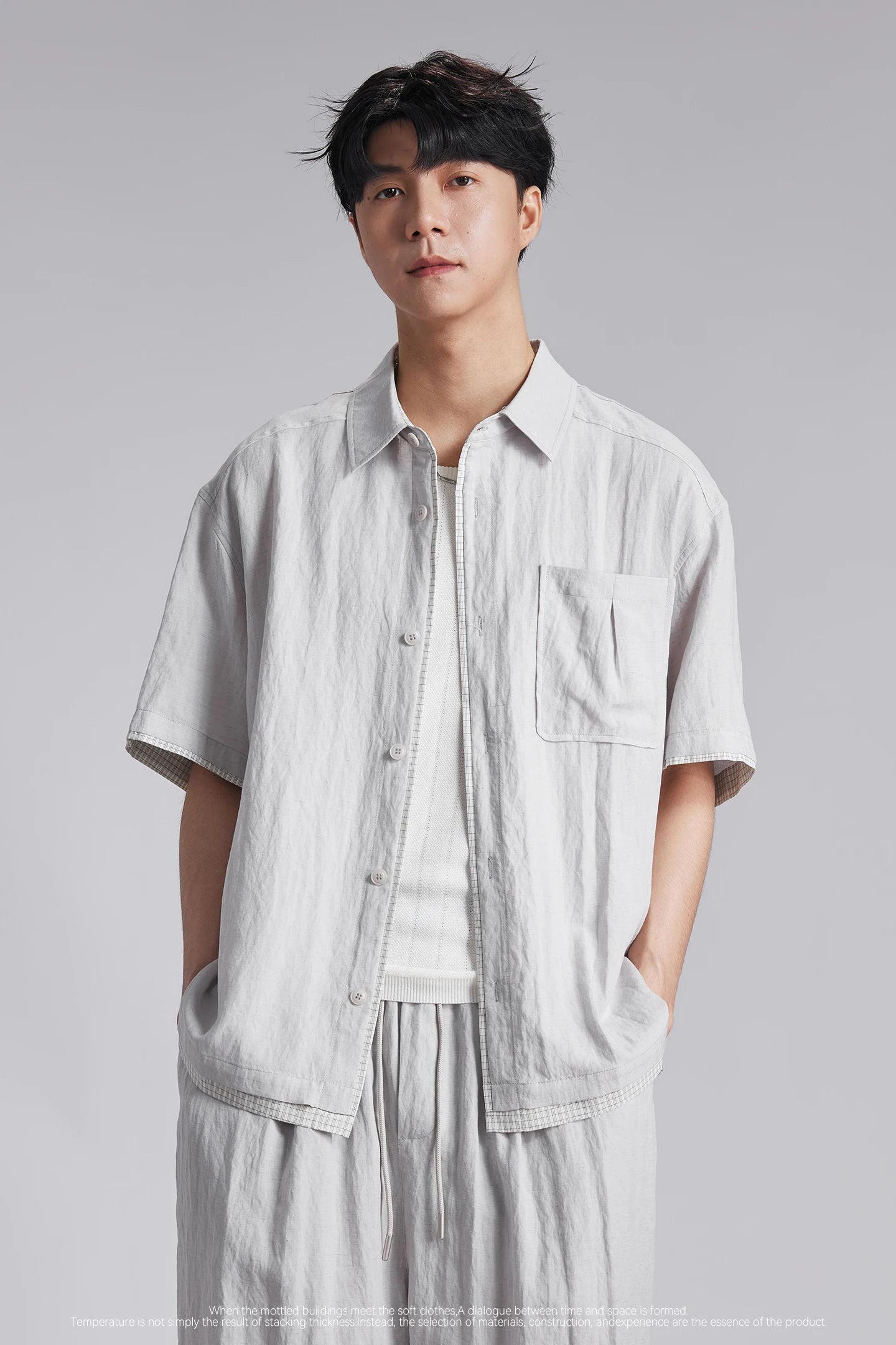 Fashion Men's Lyocell Linen 2-Piece Set 2026 Summer Turn-Down Collar Loose Casual Cool Touch Shirt and Shorts Set