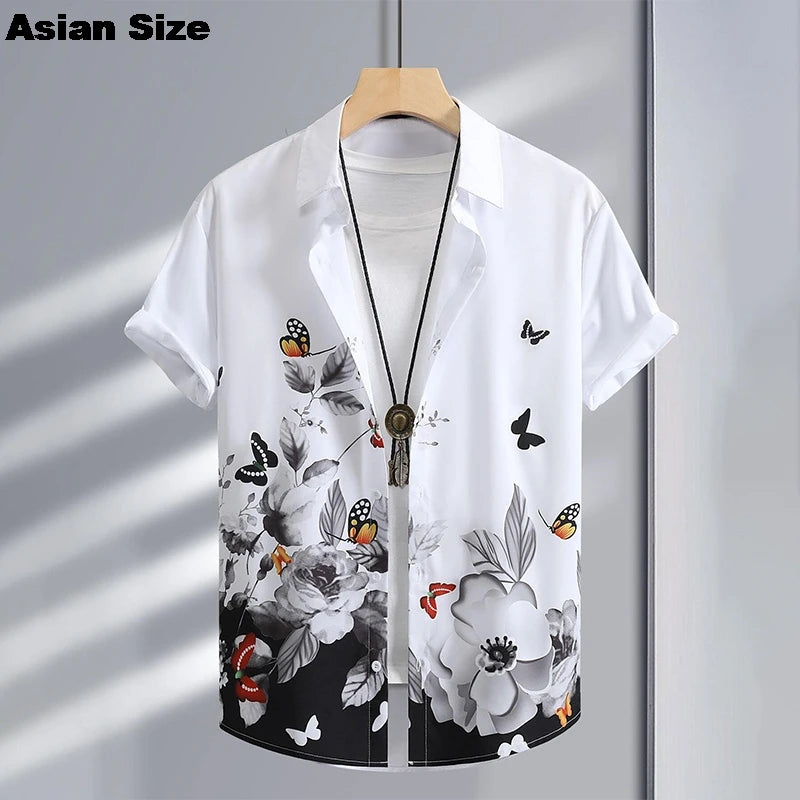 2025 Vintage Summer 3D Graffiti Blossom Printed Shirts For Men Clothing Fashion Streetwear Unisex Hawaiian Shirts Blouses Tops