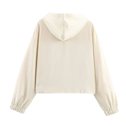 HH Women Fashion Pants Suit Solid Long Sleeves Pocket Hooded Zipper Short Jacket+Casual Loose Drawstring Street Wide Leg Pants