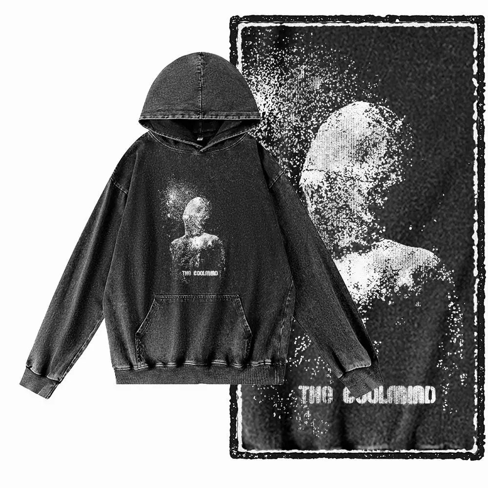 G15 Acid Washed Black Cool 100% Cotton COOLMIND  Printed Men's Hoodies |  Streetwear Big Size O-neck men's Hoodie