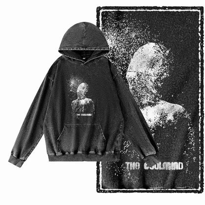 G15 Acid Washed Black Cool 100% Cotton COOLMIND  Printed Men's Hoodies |  Streetwear Big Size O-neck men's Hoodie