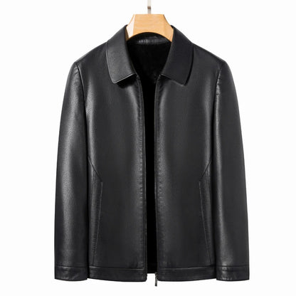YN-2335 Spring and Autumn Men's Genuine Leather Polo Mock Neck Jacket Fashion Slim Sheepskin Coat Black Grey Husband Gift Youth