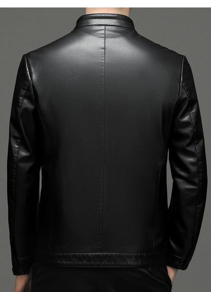 YN-2335 Spring and Autumn Men's Genuine Leather Polo Mock Neck Jacket Fashion Slim Sheepskin Coat Black Grey Husband Gift Youth