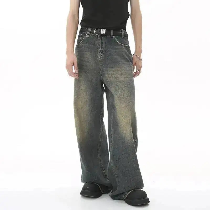 IEFB Summer Men's Denim Pants Old Blue Washed Male Jeans Straight Casual Menwear Loose Wide Leg Trousers New Fashion 9C354