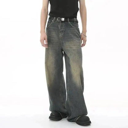 IEFB Summer Men's Denim Pants Old Blue Washed Male Jeans Straight Casual Menwear Loose Wide Leg Trousers New Fashion 9C354
