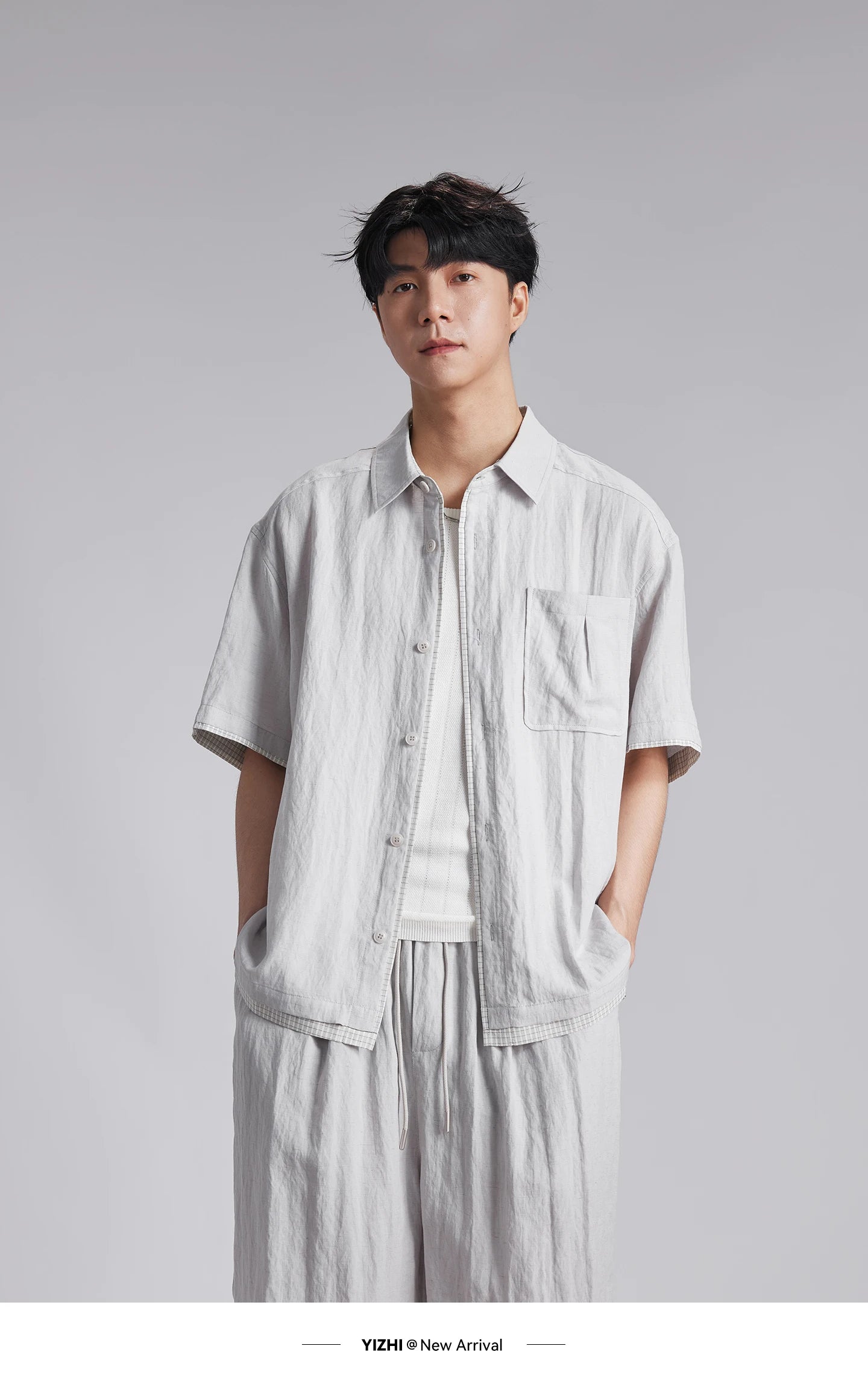 Fashion Men's Lyocell Linen 2-Piece Set 2026 Summer Turn-Down Collar Loose Casual Cool Touch Shirt and Shorts Set